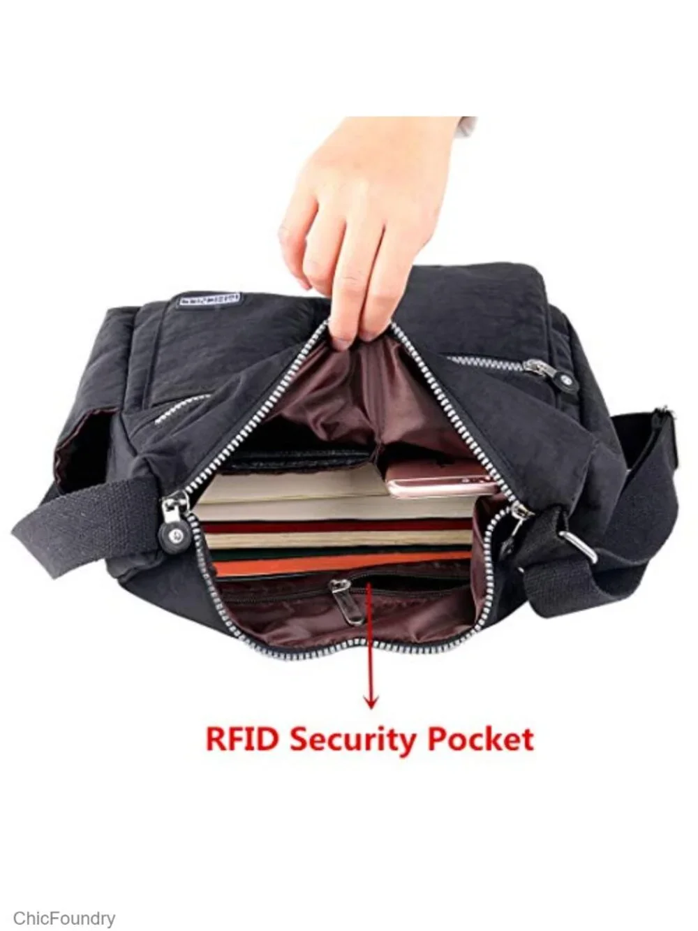 Women's Lightweight Nylon Crossbody Bag RFID Anti-Theft Padded Strap Travel